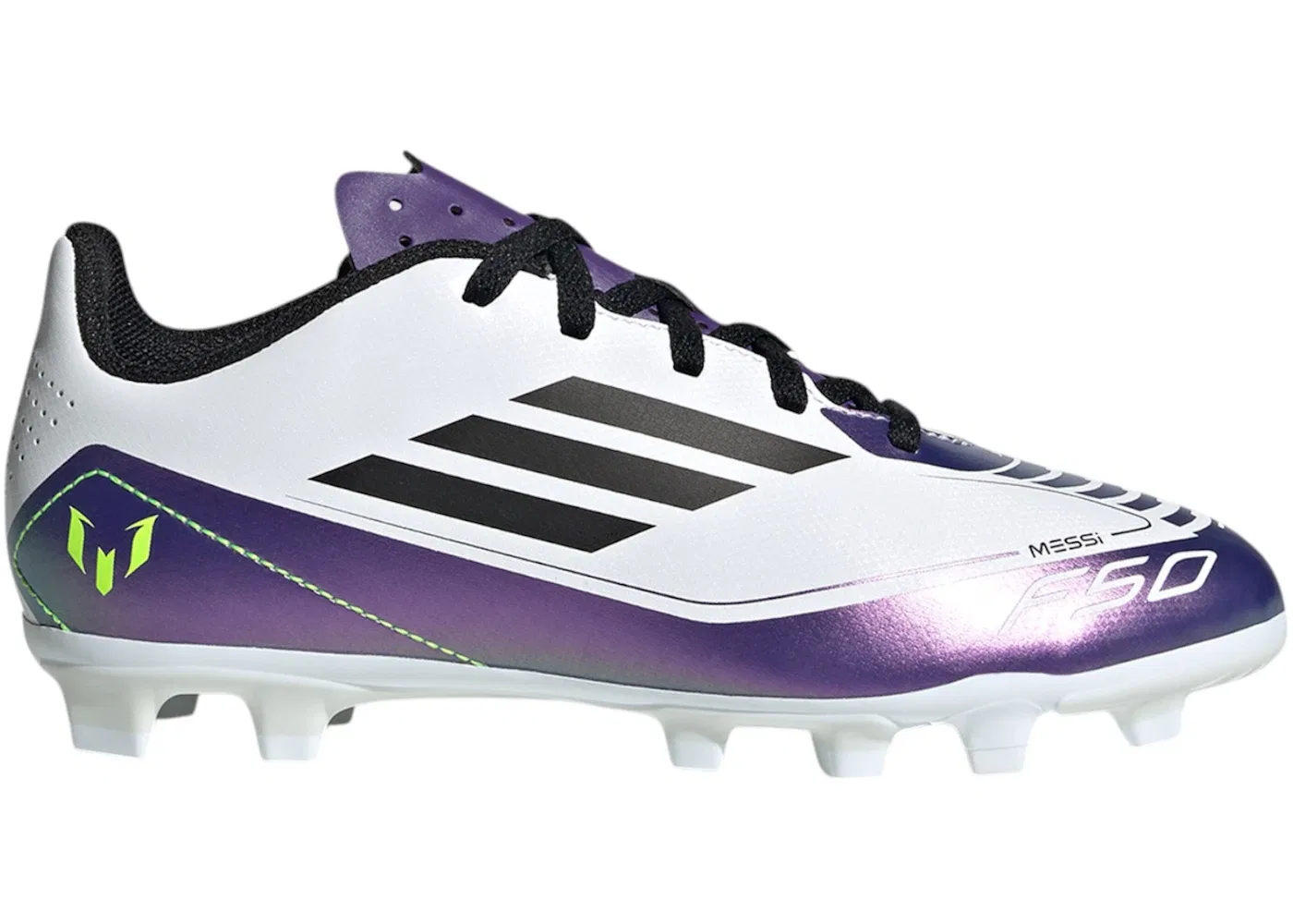 Детские бутсы для мальчиков с длинными шипами Adidas F50 Club Multi-Ground, Cloud White Core Black Purple