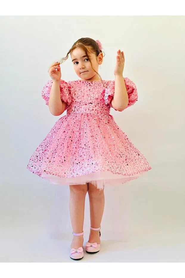 Детское платье для девочек с принтом Vintage Baby Girl Dress Hly Karol Tasarım, Pink