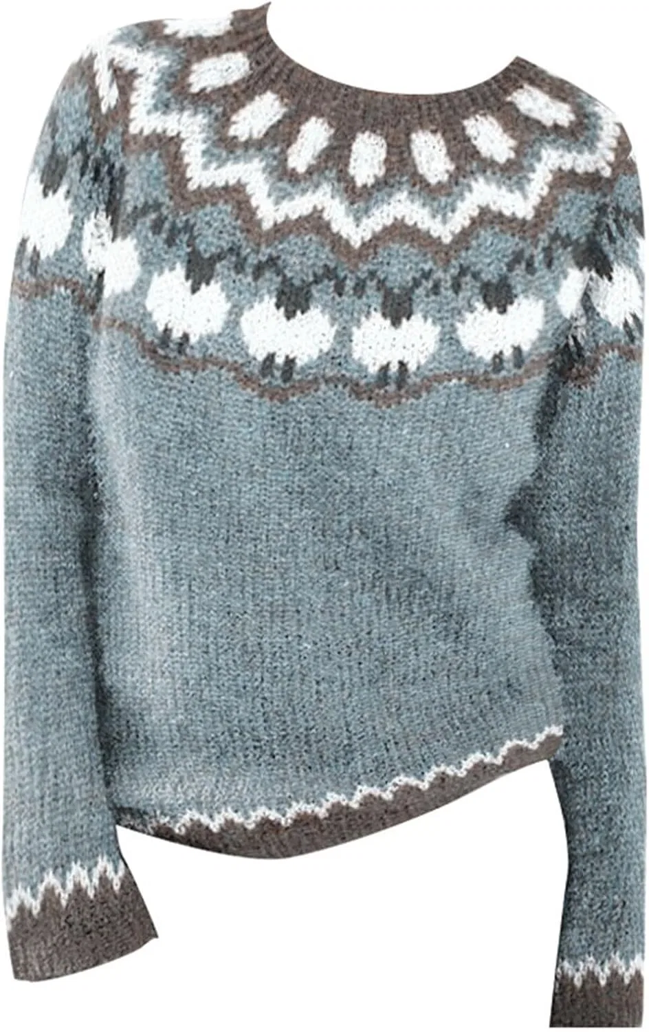 Женский свитер с принтом Fair Isle, светло-синий — фото 3