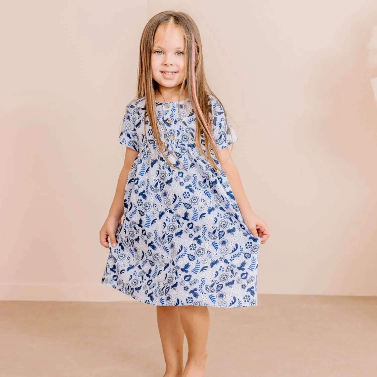 Платье с принтом птиц и цветов Blue Birds and Flowers Walkiddy, синий