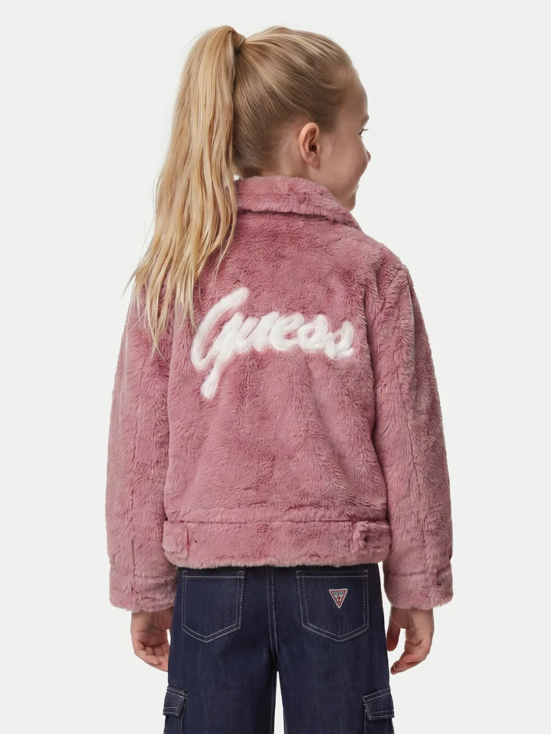 Меховая шуба стандартного кроя для девочки Guess, розовый — фото 3