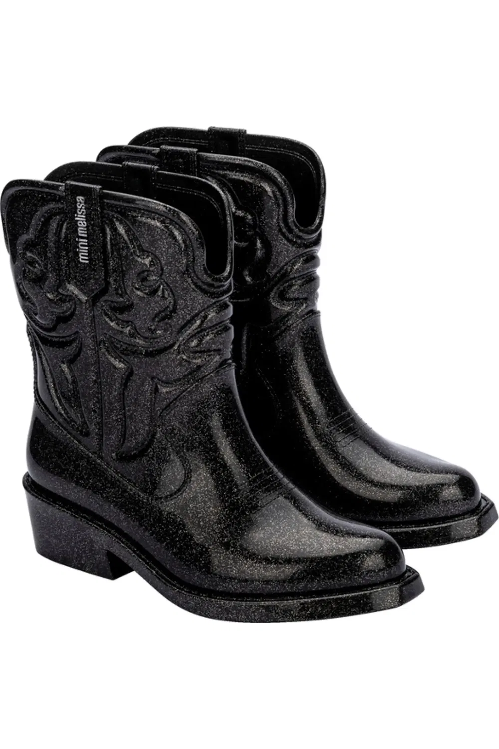 Детские сапоги ковбойские с фруктовым ароматом Texas Western Mini Melissa, Black Silver Glitter
