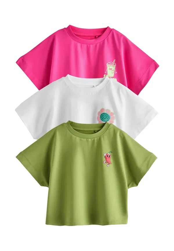 Футболка хлопковая Regular fit boxy graphic t-shirts 3 pack Next, Pink, Green, зеленый/розовый