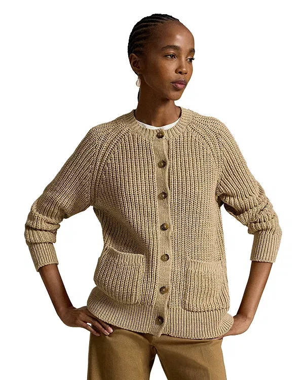 Женский кардиган с длинным рукавом Raglan sleeve cotton cardigan Ralph Lauren, Khaki Heather
