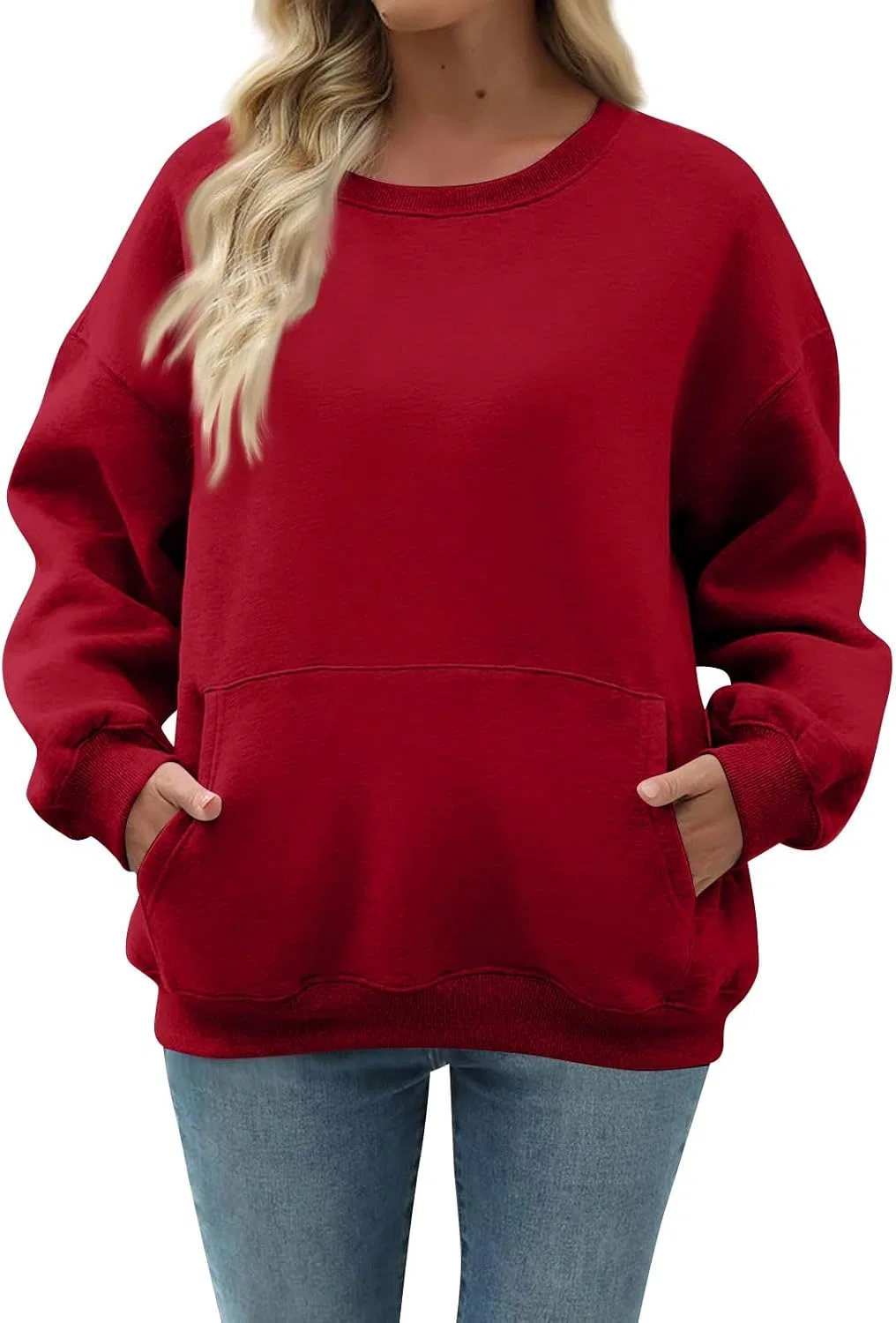 Женский свитшот оверсайз с флисом, Oversized Sweatshirt, красный