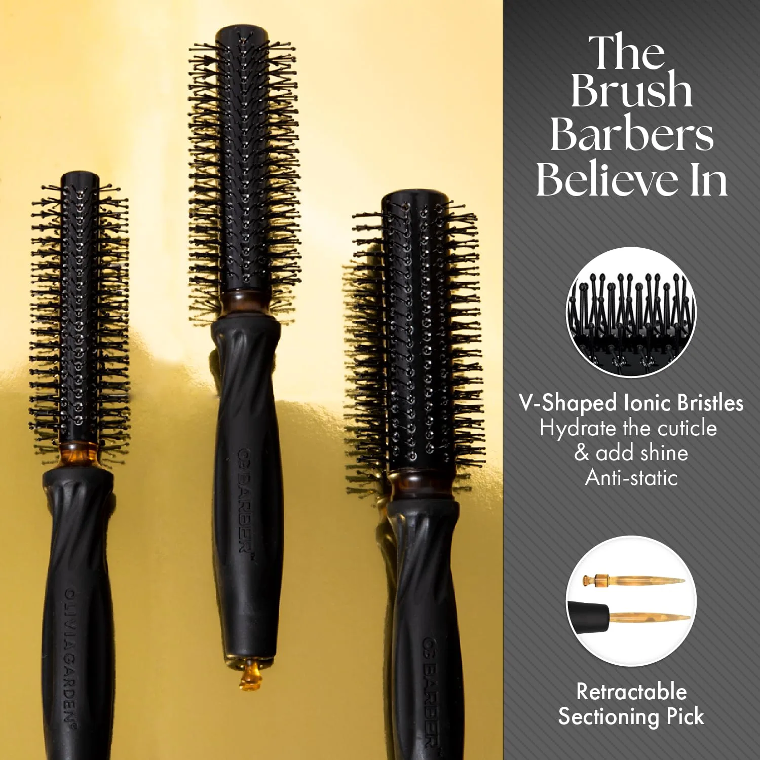 Щетки для волос Olivia Garden OG Barber с удобными шариковыми наконечниками, эргономичная нескользящая ручка, ионная технология, легкие, для легкой и быстрой укладки коротких волос, идеально для мужского груминга 1,9 см — фото 4