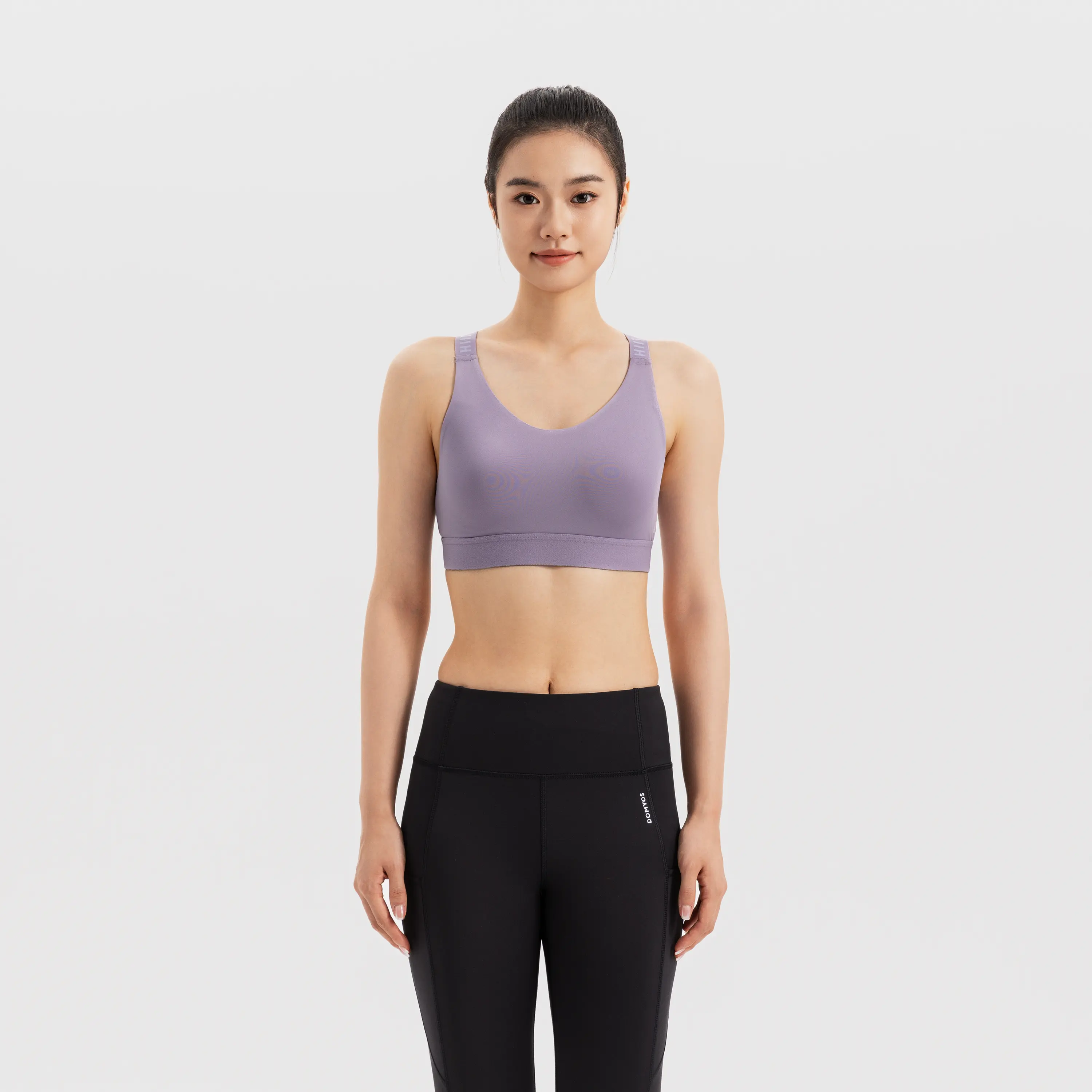 

Женское спортивное бельё высокой поддержки с перекрестными лямками Decathlon в дымчато-фиолетовом цвете