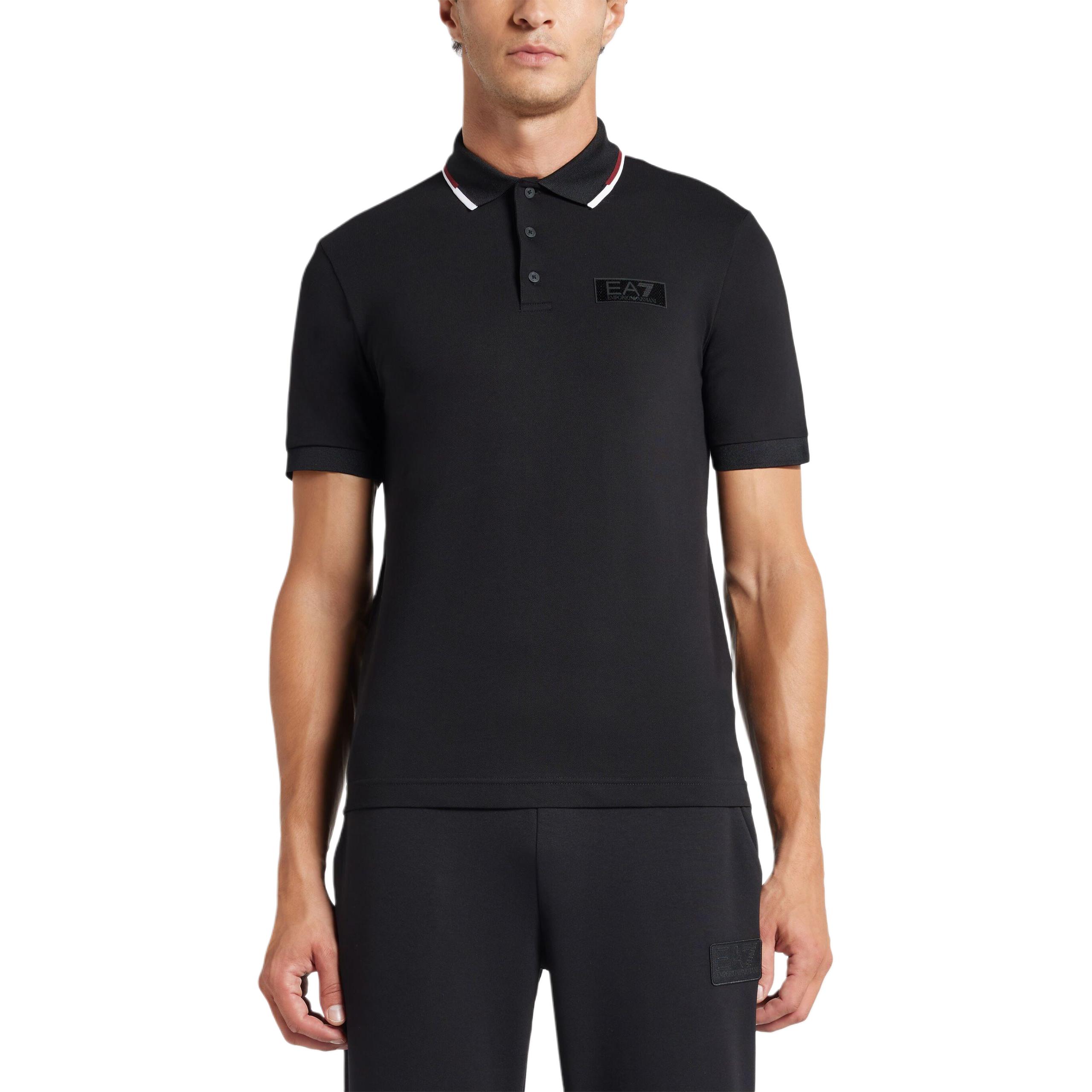 Футболка поло с аппликацией логотипа EMPORIO ARMANI, черная — фото 4