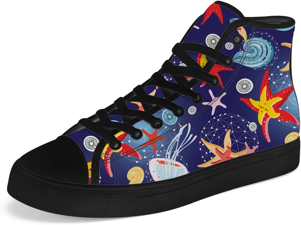 

Кеды Chebing для мужчин и женщин с морской звездой на высоком верхе, хлопковые кроссовки на шнуровке, повседневная обувь, синий