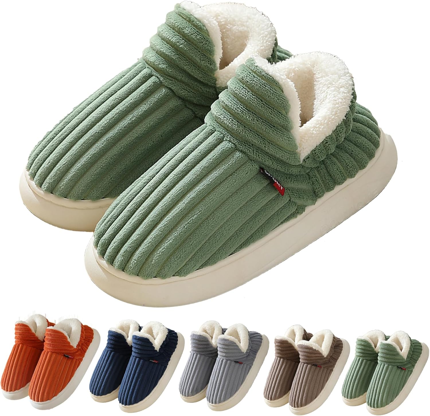 

Унисекс тапочки-башмачки LZKHW на щиколотку, с флисовой подкладкой и мемори-пеной, для дома и улицы, теплые и удобные, противоскользящие облачные тапочки, зеленый