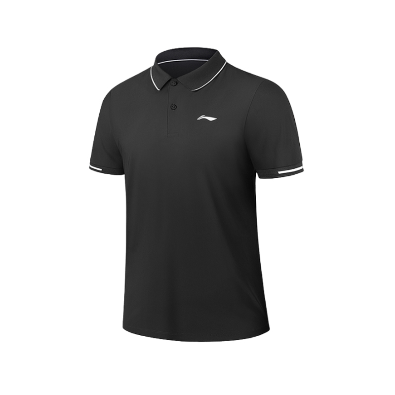 

Футболка поло мужская черная LINING
