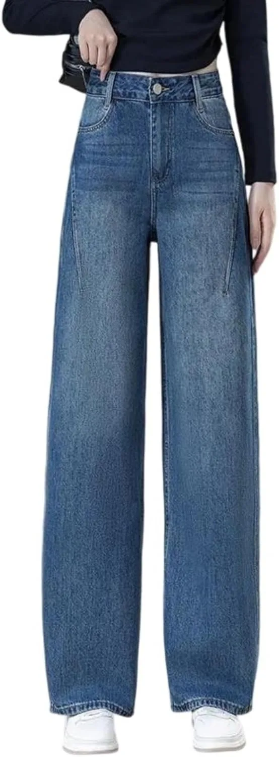 Женские джинсы Wide Leg - прямые брюки свободного кроя для весны и осени Generic, синий