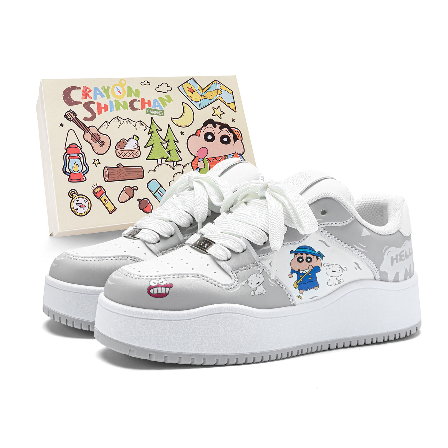 

Crayon Shinchan Низкие скейтбордские кроссовки унисекс бело-серые, цвет White Gray