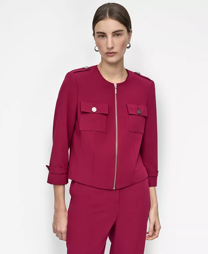 

Женская укороченная куртка без воротника на молнии спереди DKNY, красный
