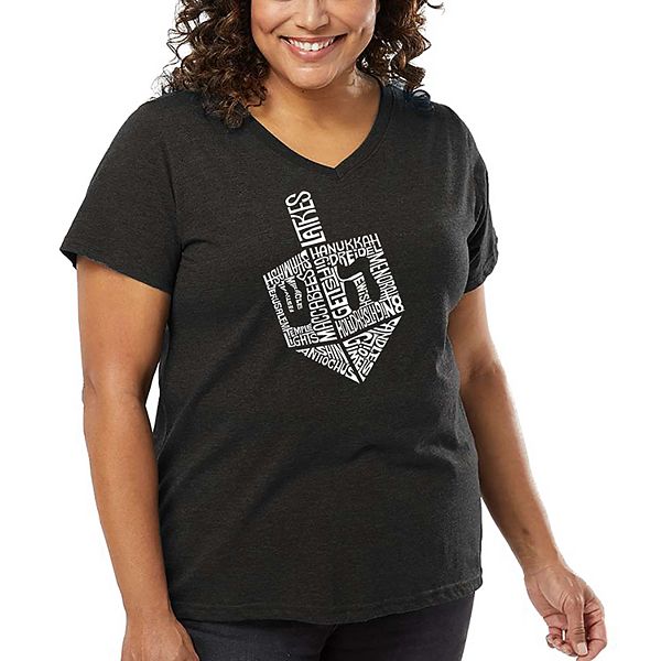 

Футболка V-neck с принтом Hanukkah dreidel, plus size La Pop Art, Grey