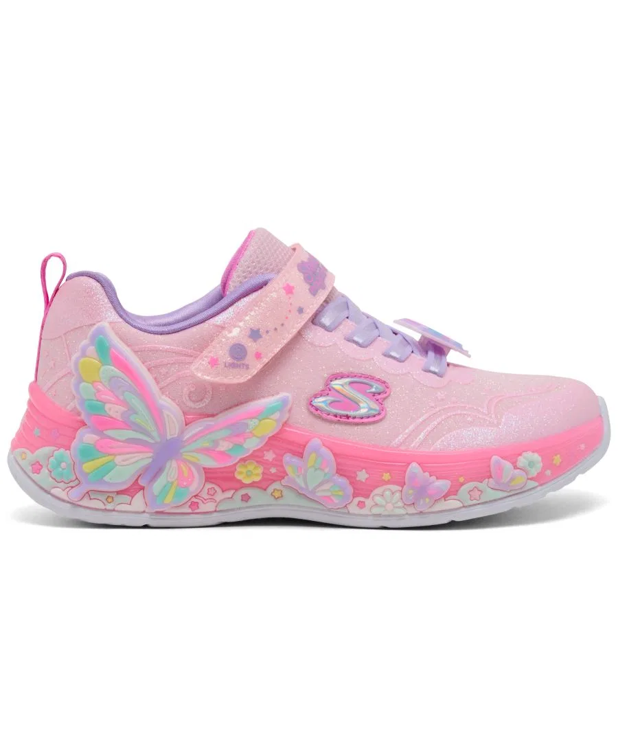 Детские кроссовки S-Lights: Butterfly Bliss с застежкой-ремешком и подсветкой от Finish Line для девочек Skechers, розовый — фото 2
