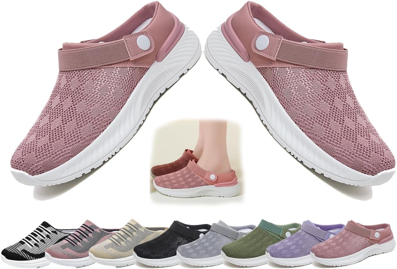 

Женские легкие мужские сетчатые мюли, сабо с поддержкой свода стопы, садовая обувь, легкие плетеные тапочки, летний комфорт, дышащие без задника Generic, розовый