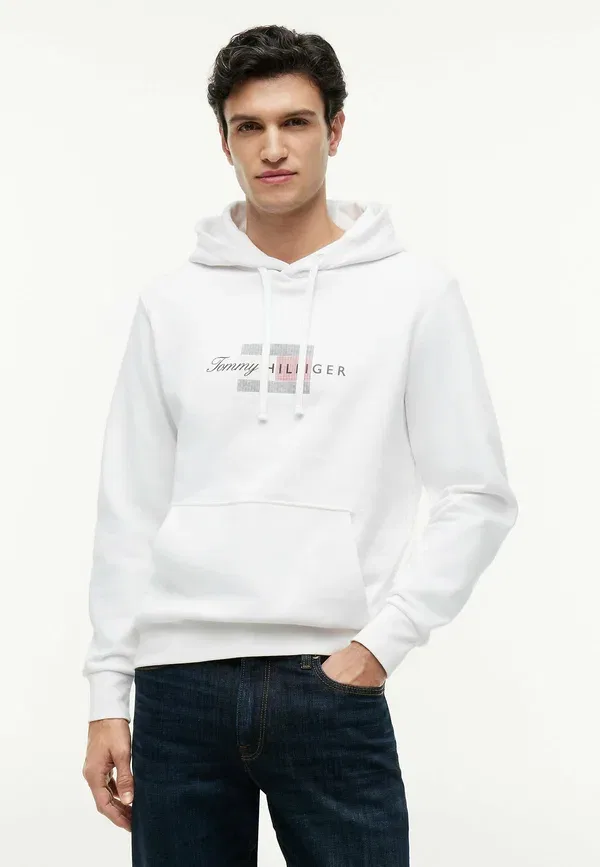 Толстовка с капюшоном Tommy Hilfiger Script Flag Hoodie Brand Love Hoodie, белый