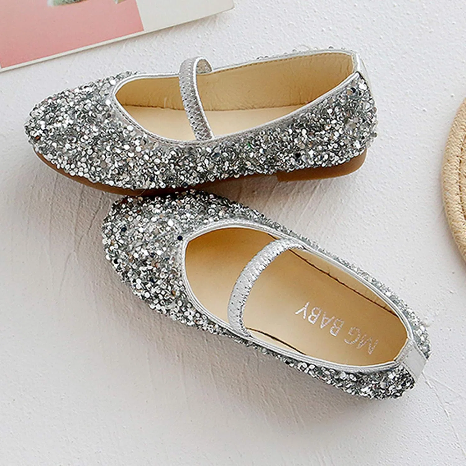 Детские туфли Мэри Джейн для девочек Princess Shoes Glitter Egmy, Silver — фото 3