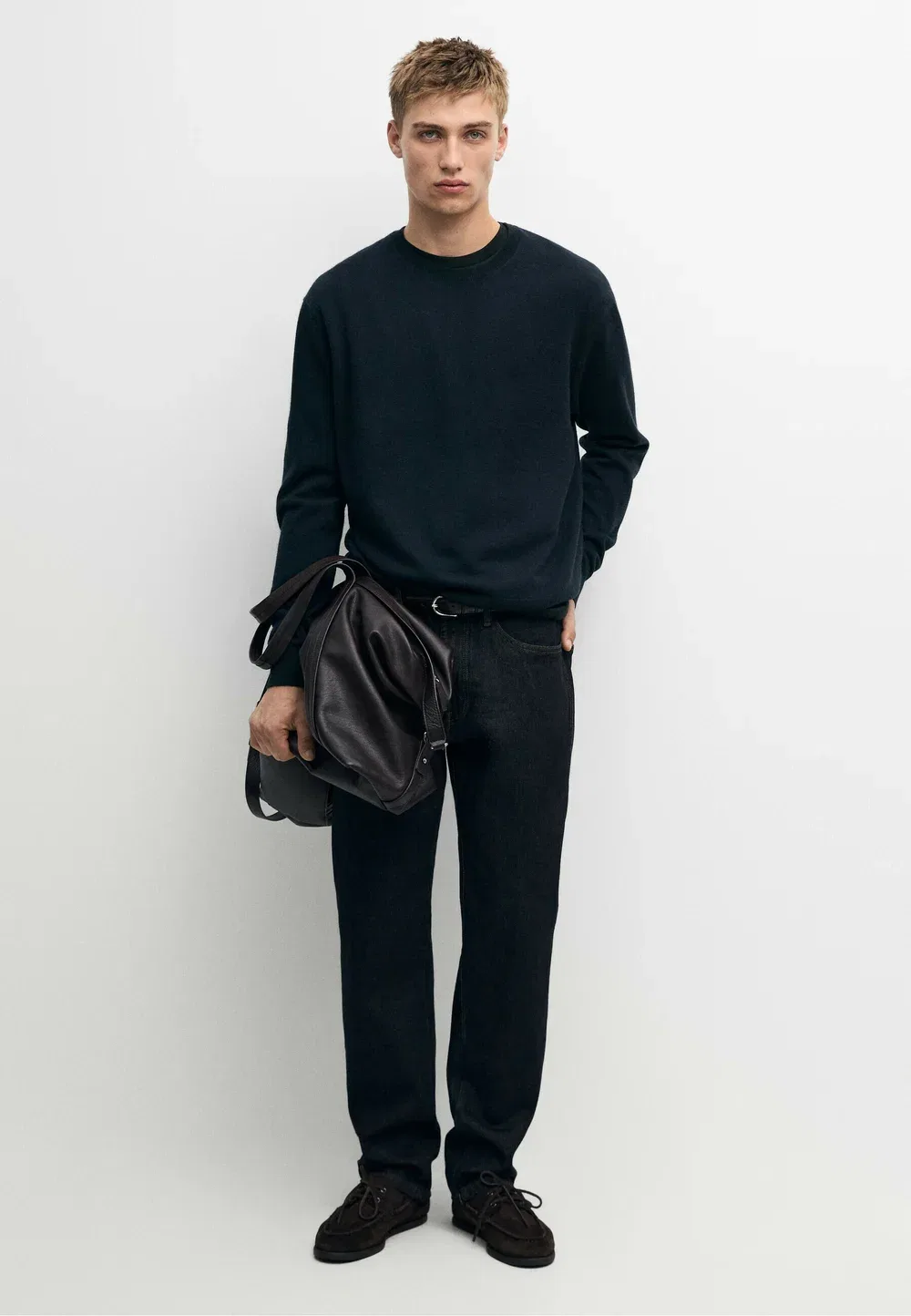 Свитер-Джемпер из 100% кашемира в рубчик Massimo Dutti, Mottled Dark Blue — фото 2