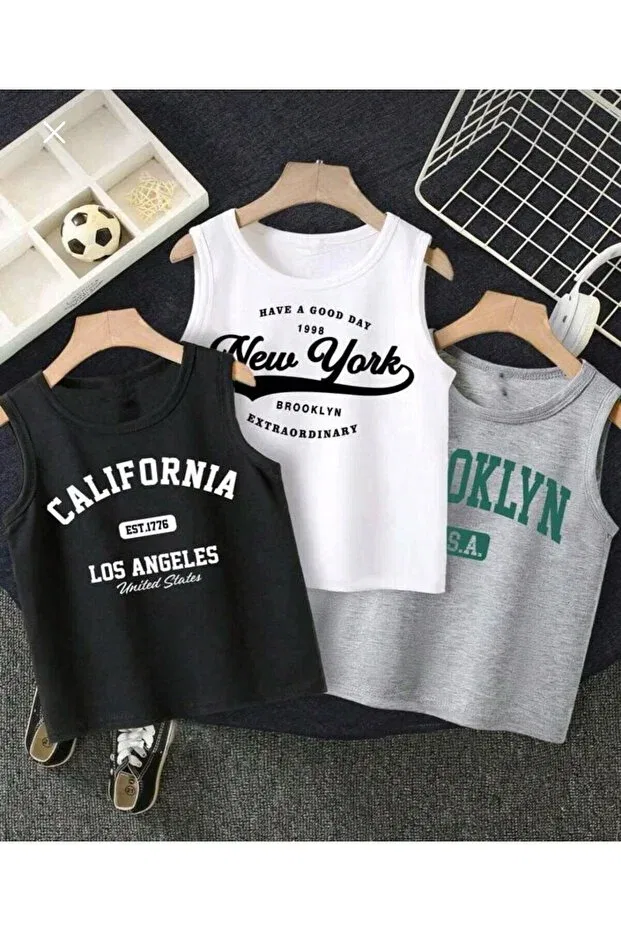 Детская футболка с принтом для мальчиков California-Newyork-Brooklyn Morning Kids, Gray-Black-White
