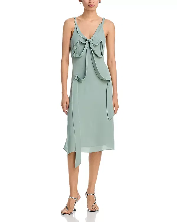 Женское шелковое платье-миди с V-образным вырезом Acne Studios, Sage Green