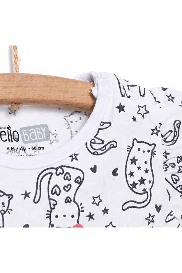 Детская футболка для девочек с принтом meow pattern Ebebek Hello Baby, White — фото 2