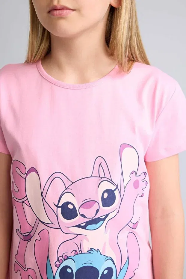 Детское платье для девочек с принтом Disney Lilo & Stitch Short Sleeve Pink Dress for Girls H5515A826SM Defacto, Pink-Pn253 — фото 4