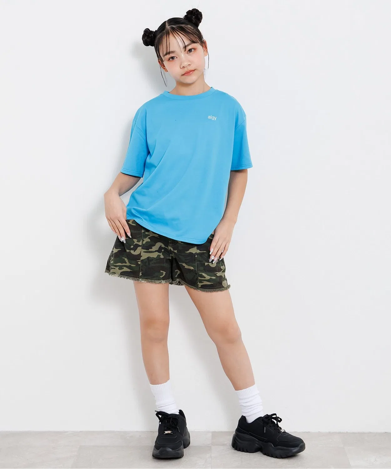 Детская футболка с принтом сзади, модель Back Print Colorful Logo Half Sleeve T-Shirt, algy, Sax Blue — фото 4