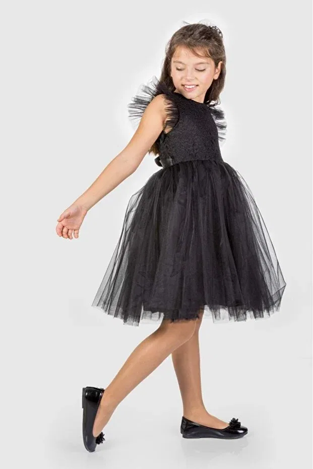 Детское кружевное платье для девочек Rz Lace Dress S.T. Sebat Tekstil, Black — фото 2