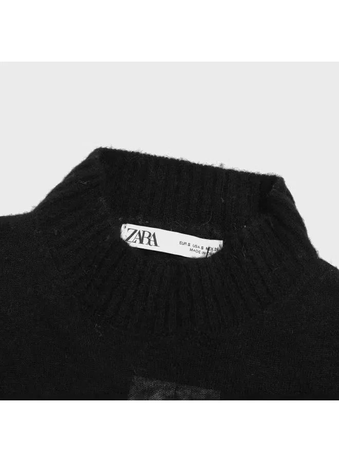 Свитер с высоким воротом свободный укороченный Zara, черный — фото 4