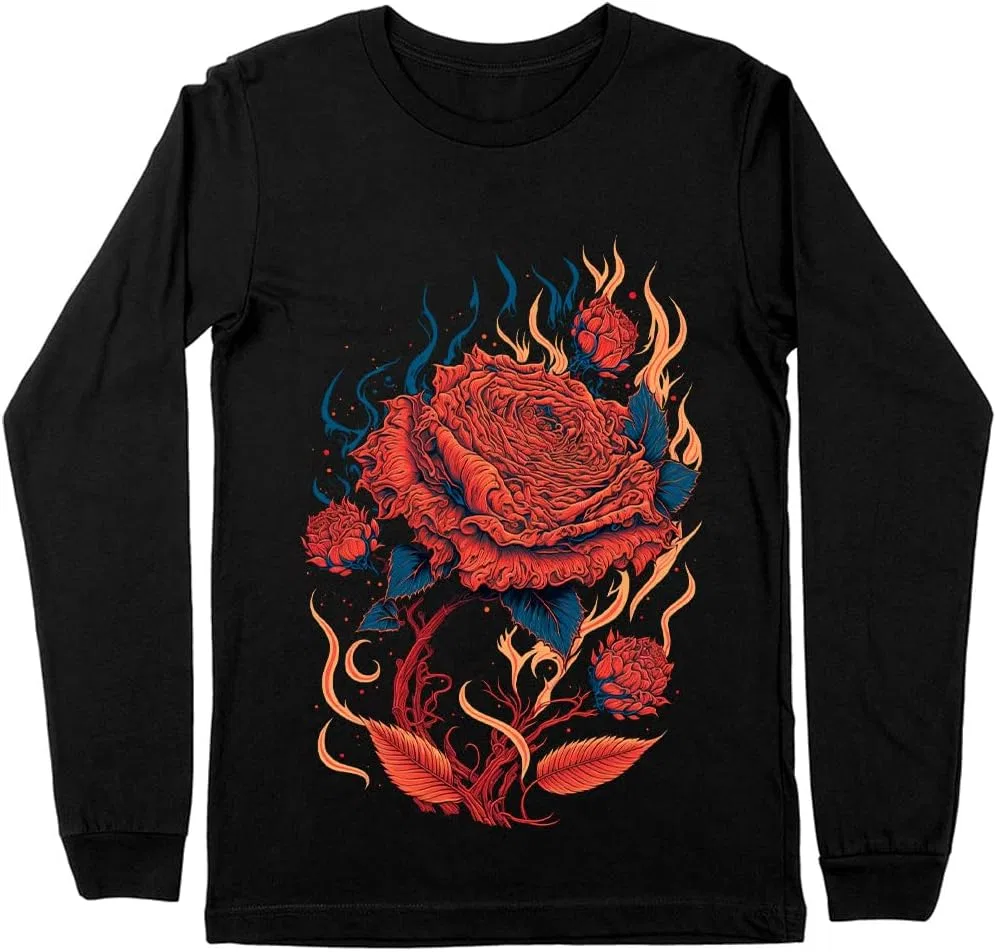 Футболка с длинным рукавом с цветочным принтом Flame Design, Black