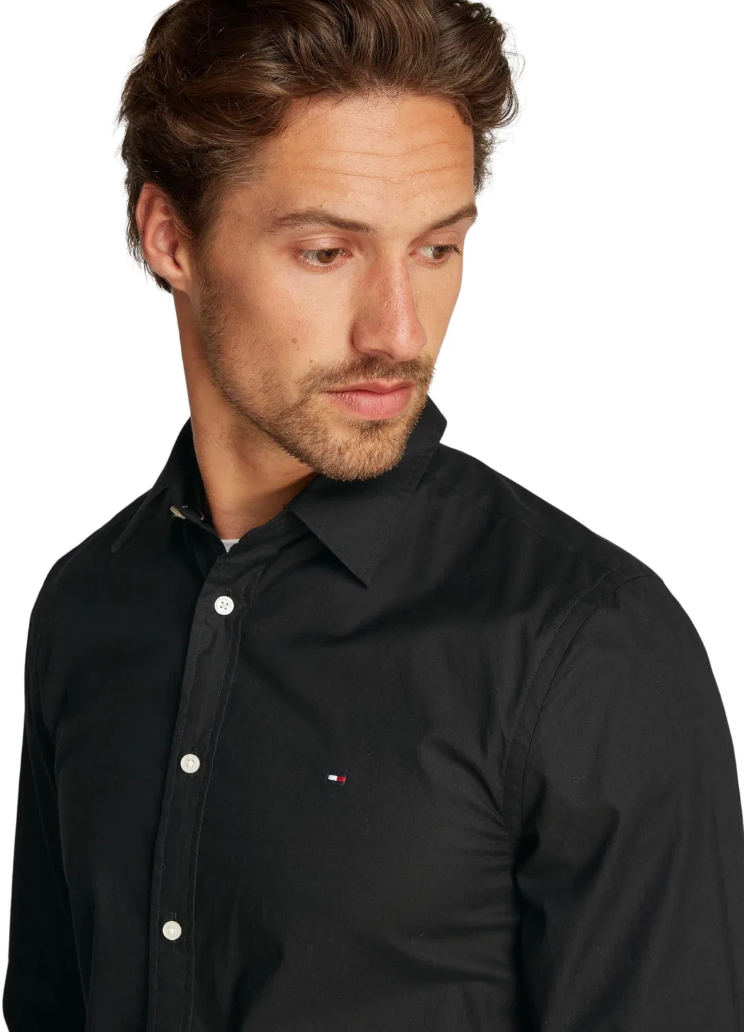 Мужская рубашка с воротником кент Flex Poplin Tommy Hilfiger, Black — фото 3