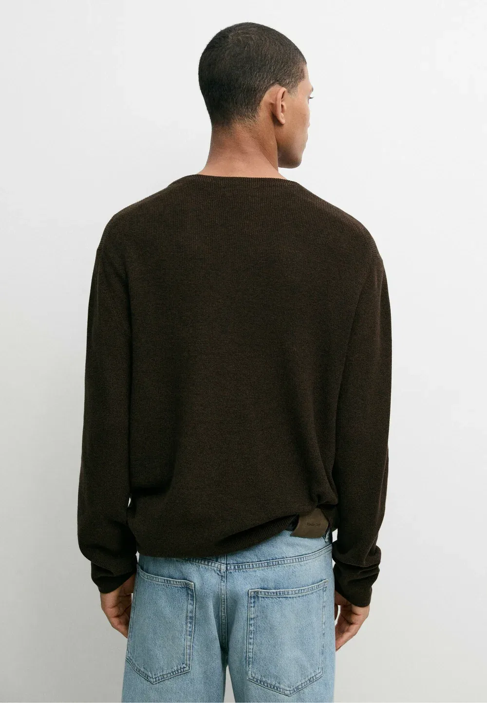 Свитер с круглым вырезом из 100% хлопка мулине Massimo Dutti, Dark Brown — фото 3