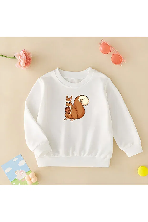 Детские свитшот для мальчиков с принтом Cute Squirrel Cda, White