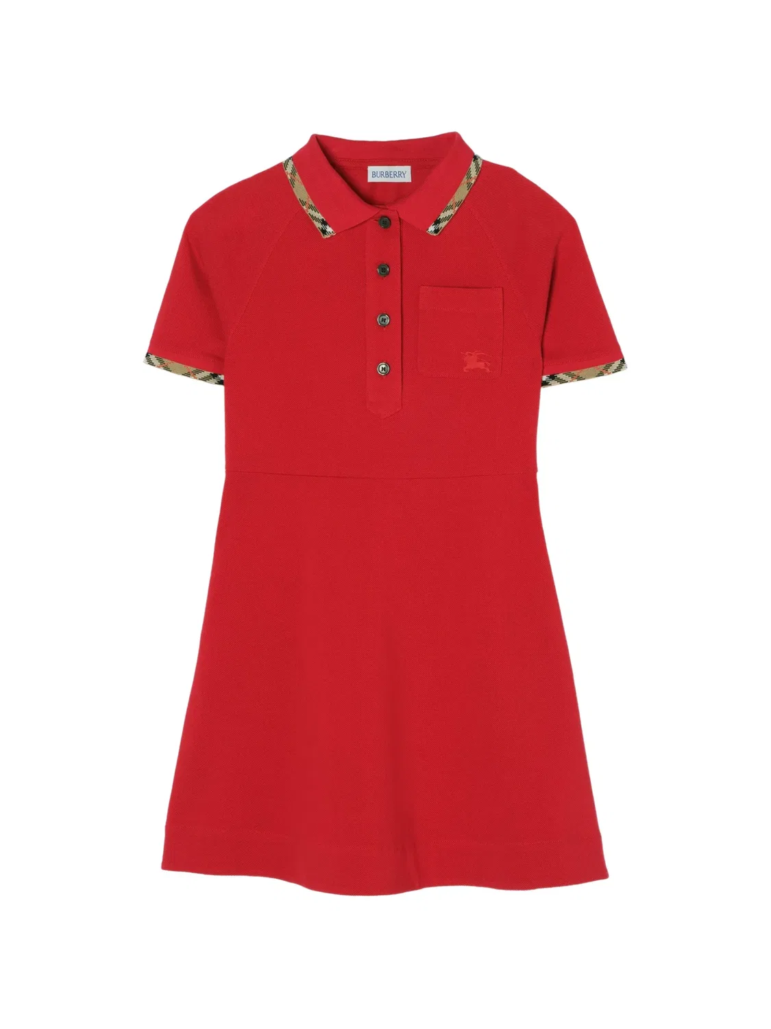 Платье-рубашка поло с отделкой в клетку Burberry Kids, красный