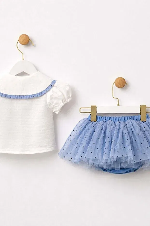 Детский комплект для девочек с вышивкой тюльпанов Cantoy, Light Blue — фото 4