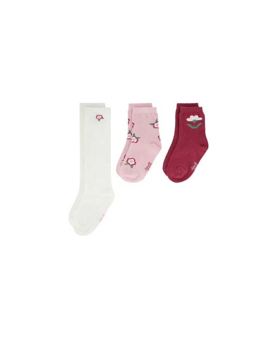 Носки с цветочным принтом, 3 пары, Soft Poetry Deux par Deux, Off-White And Pink