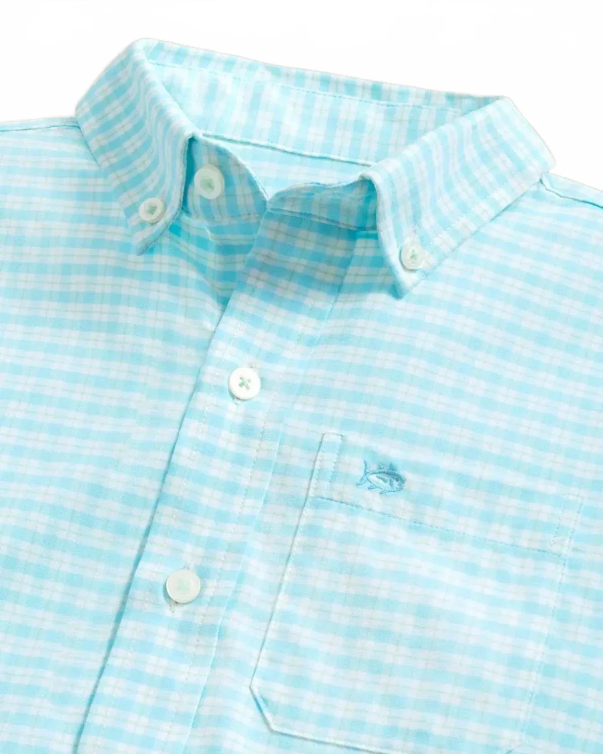 Детская рубашка для мальчиков с длинным рукавом в клетку Precheck Plaid Coastal Sport SOUTHERN TIDE, Tropical Breeze Blue — фото 2