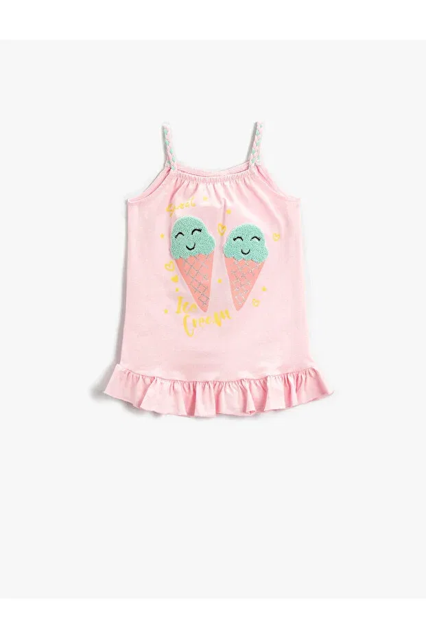 Детское платье для девочек хлопковое с принтом Ice Cream Printed Strappy Frilly Koton, Pink/286
