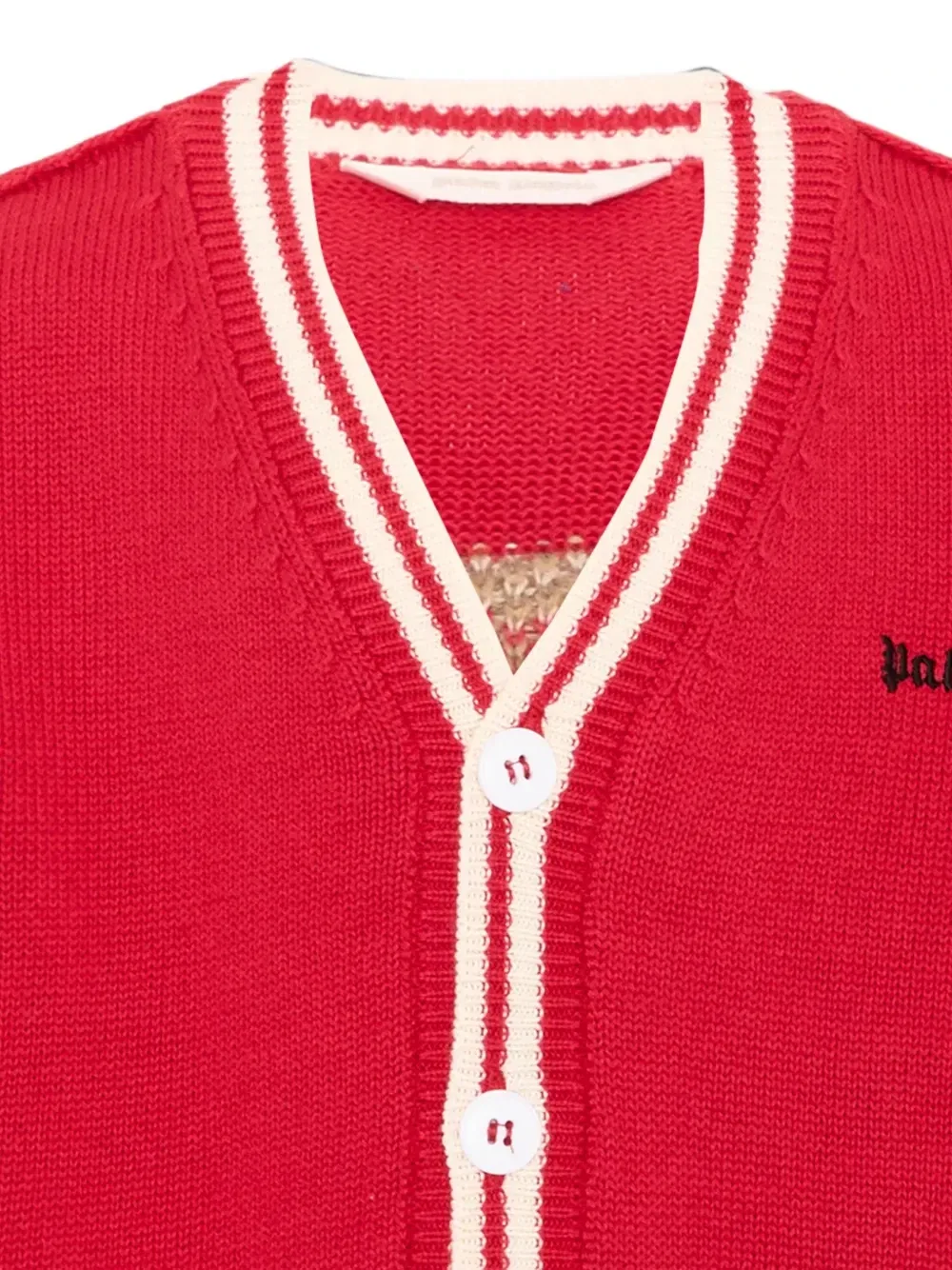 Кардиган с вышитым медведем и полосатой отделкой Palm Angels Kids, красный — фото 3