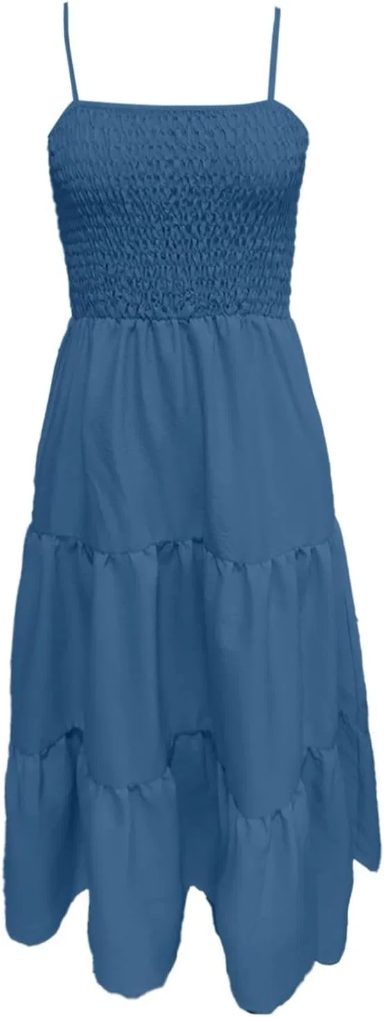 Женское летнее макси-платье богемное с воланами Comfy, Blue — фото 4