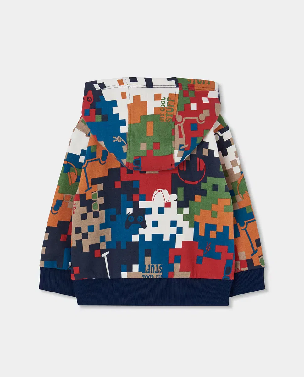 Детская куртка для мальчиков с капюшоном Pixel Print Boboli, Azul Marino — фото 3
