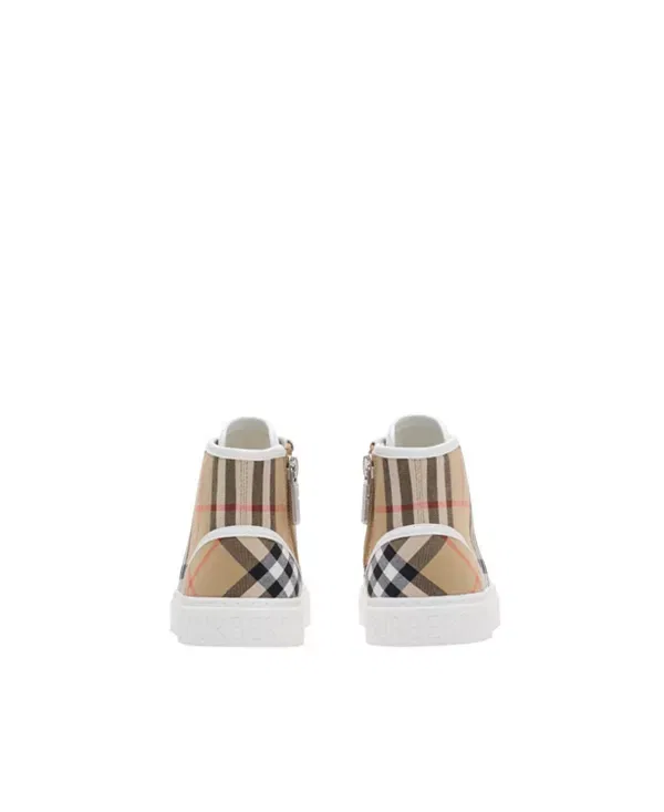 Детские кроссовки на высокой подошве с принтом Unisex Check Cotton High-Top Sneakers Burberry, Sand Beige — фото 3