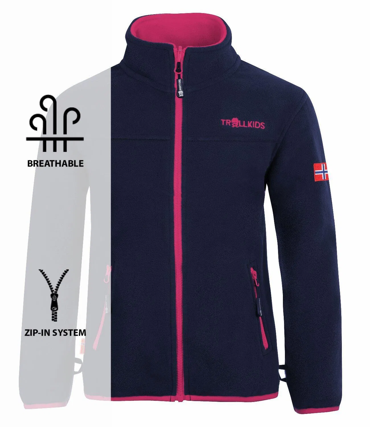 Детская флисовая куртка Oppdal XT Trollkids, Navyblau Magentapink — фото 3