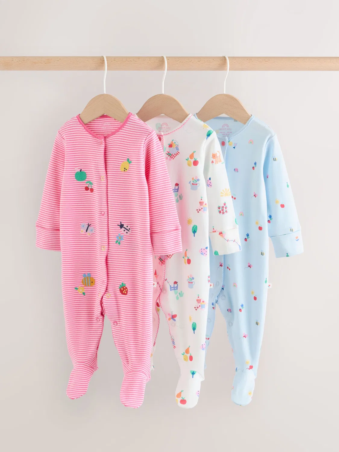 Комплект из 3 боди-слипов Next, Pink/White/Blue