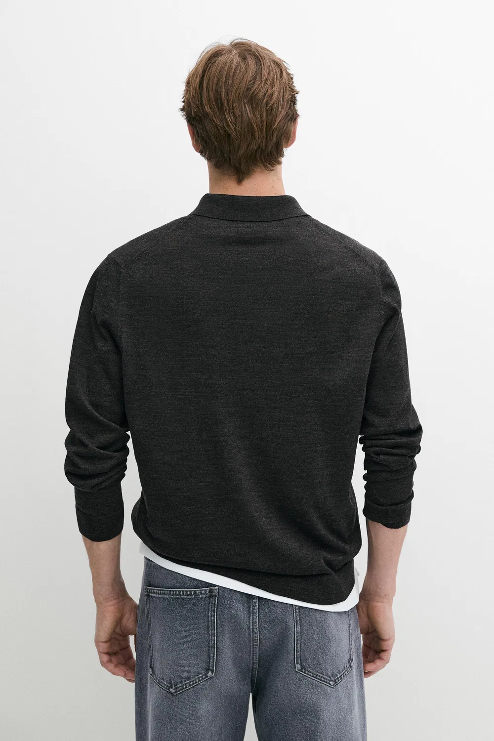 Поло-свитер Massimo Dutti 100% Merino Wool Knit, угольно-серый — фото 4