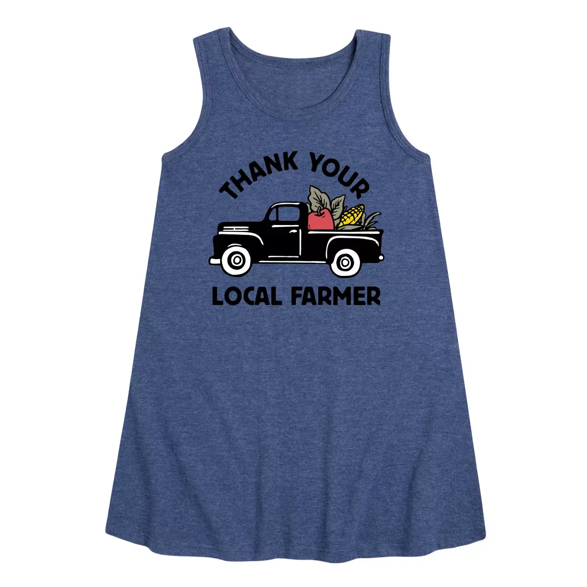 Детское платье-трапеция без рукавов с принтом Thank Your Local Farmer Instant Message, Heather Navy