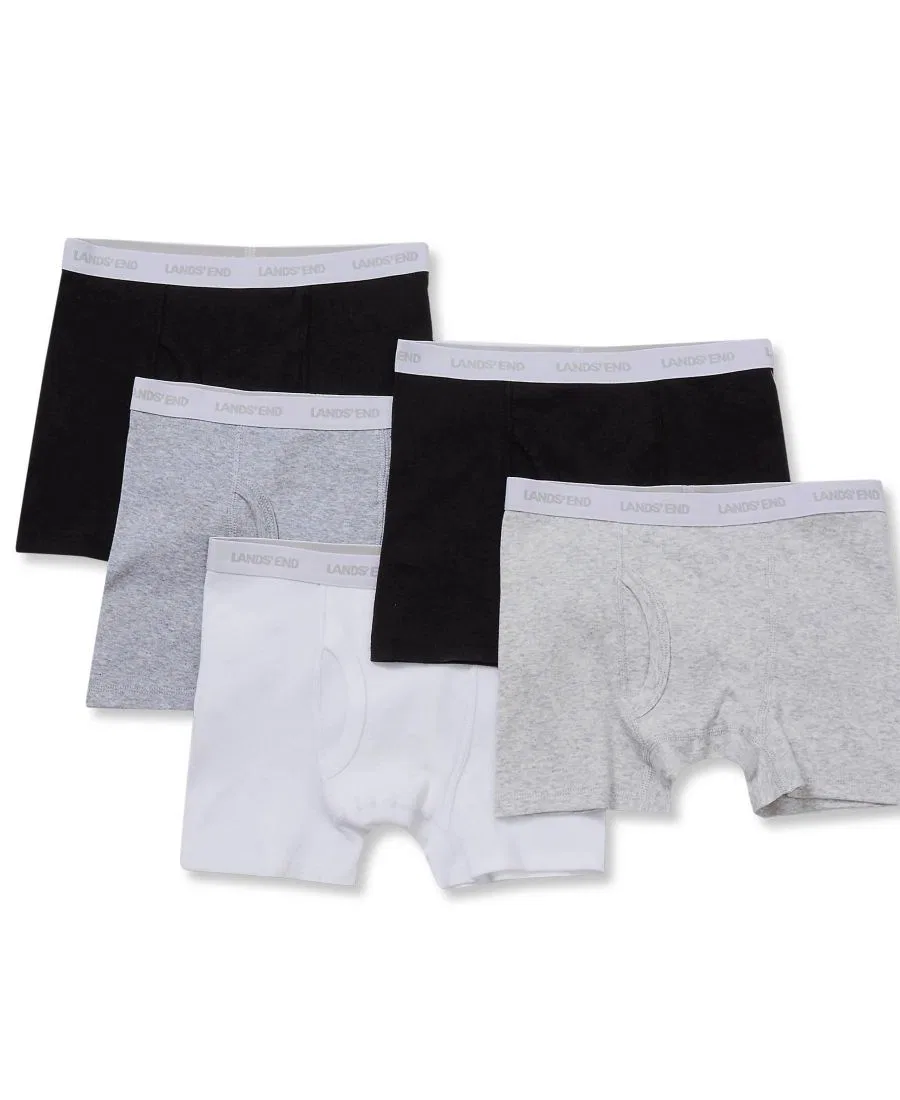 Комплект трусов-боксеров для мальчиков, 5 пар, с принтом Lands' End, White/Gray/Black