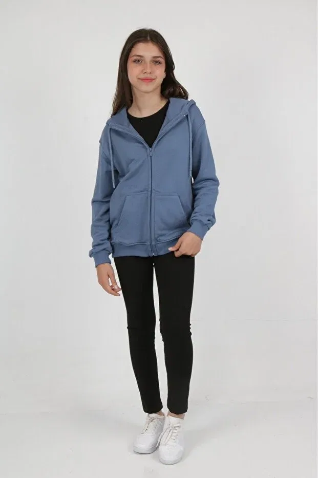 Детский кардиган для девочек с принтом Indigo Girls' Smoked K Hooded Zippered Pocket Low Shoulder Embroidery B Printed Knitted Toontoy, Indigo